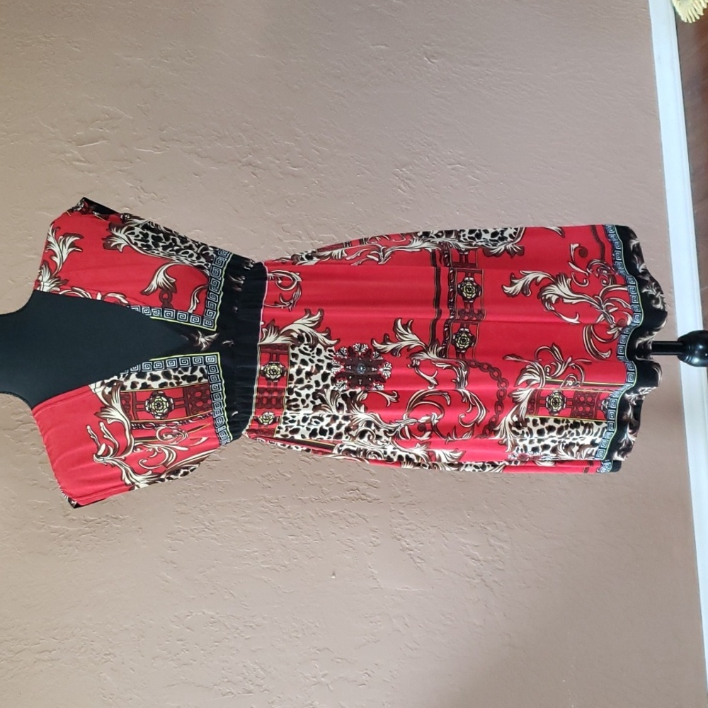 NYC Dress Medium Black, Red, Brown Print